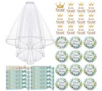 TZEKING Spilla Addio al Nubilato,37 Pezzi Addio al Nubilato Decorazione,1pc Bride to be +11pc Team Bride Spille,Cerchietto Tiara e Velo Matrimonio,Spilla, Tatuaggi,Spille Team Bride Accessori Addio