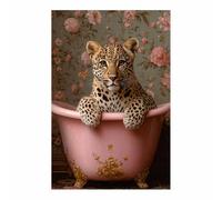 TZKRWRH Quadri Africa Leopardo Decorazione Murale Leopardo dentro la vasca da bagno rosa Moderni Animali Quadri Stampe e Quadro su Tela Immagine Murale Tela Wall Art(Rosa 98)-50x75cm Non incorniciato