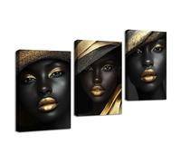 TZKRWRH Set di 3 Stampe Artistiche su Tela Donne d'oro e nere Donne Ritratto Artistico Stile, Immagini per Casa, Pareti, Soggiorno e Bagno Decor(Oro 42)-60x90cmx3 Incorniciato