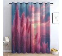 TZKRWRH Tende blu navy Piante rosa in riva al mare motivo floreale, con occhielli, per soggiorno, botanica, semitrasparente, per casa colonica, camera da letto-A160 x L70 cm (2 Pannelli)