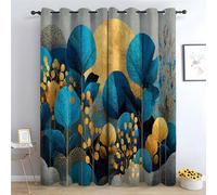TZKRWRH Tende per soggiorno Arte Botanica Oro Blu nautico francese Country vintage motivo floreale stampa tende filtranti la luce per porta scorrevole-A230 x L130 cm (2 Pannelli)