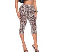 TZLDN Leggings Capri da donna a 3/4 leopardo lungo al ginocchio, leo a tre quarti pantaloni sexy festival Techno rave, leopardo, S