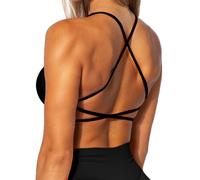 TZLDN Reggiseno sportivo con schiena scoperta da donna, imbottito, per cross back palestra, yoga, push up reggiseno crop top sportivo senza ferretto, C01 nero., L
