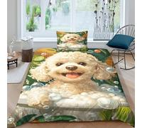 TZOVPCDFA Biancheria Da Letto Bichon Frise Set Di Biancheria Da Letto in Microfibra Cute Pets Stampa3D in Con Cuscino Con Cerniera Nascosta Per Adolescenti Single（135x200cm）
