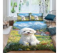 TZOVPCDFA Biancheria Da Letto Bichon Frise Set Di Biancheria Da Letto Morbida Microfibra Cute Pets Stampa3D in Con Cuscino Con Cerniera Nascosta Per Gli Adulti Double（200x200cm）