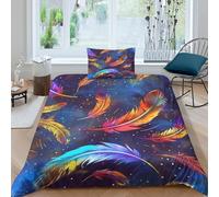 TZOVPCDFA Biancheria Da Letto Colourful Feathers Set Di Biancheria Da Letto in Microfibra Colorful Feathers Stampa3D in Con Cuscino Con Cerniera Per Gli Adulti Single(135x200cm)