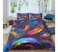 TZOVPCDFA Biancheria Da Letto Colourful Feathers Set Di Biancheria Da Letto in Microfibra Colorful Feathers Stampa3D in Con Cuscino Con Cerniera Nascosta Per Bambini Double（200x200cm）