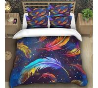 TZOVPCDFA Biancheria Da Letto Colourful Feathers Set Di Biancheria Da Letto in Microfibra Colorful Feathers Stampa3D in Con Cuscino Con Cerniera Per Bambini Single(140x200cm)