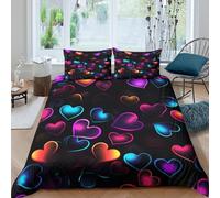 TZOVPCDFA Biancheria Da Letto Colourful Love Set Di Biancheria Da Letto Morbida Microfibra Glowing Heart Stampa3D in Con Cuscino Con Cerniera 3 Pezzi Double（200x200cm）