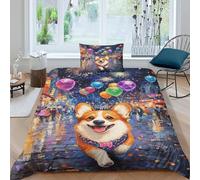 TZOVPCDFA Biancheria Da Letto Corgi Set Di Biancheria Da Letto in Microfibra Cute Pets Stampa3D in Con Cuscino Con Cerniera Nascosta Per Adolescenti Single（135x200cm）