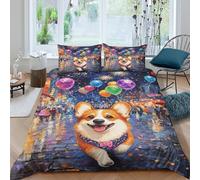 TZOVPCDFA Biancheria Da Letto Corgi Set Di Biancheria Da Letto in Microfibra Cute Pets Stampa3D in Con Cuscino Con Cerniera Per Gli Adulti Double（200x200cm）
