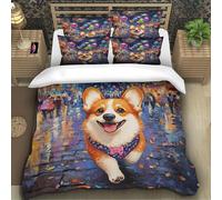 TZOVPCDFA Biancheria Da Letto Corgi Set Di Biancheria Da Letto in Microfibra Cute Pets Stampa3D in Con Cuscino Con Cerniera Nascosta Per Gli Adulti Single（140x200cm）