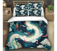 TZOVPCDFA Biancheria Da Letto Dragon Set Di Biancheria Da Letto in Microfibra Chinese Style Painting Stampa3D in Con Cuscino Con Cerniera Nascosta Per Adolescenti Super King(260x220cm)