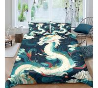 TZOVPCDFA Biancheria Da Letto Dragon Set Di Biancheria Da Letto Morbida Microfibra Chinese Style Painting Stampa3D in Con Cuscino Con Cerniera Nascosta Per Bambini Double(200x200cm)