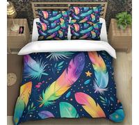 TZOVPCDFA Biancheria Da Letto Feather Set Di Biancheria Da Letto in Microfibra Colorful Feathers Stampa3D in Con Cuscino Con Cerniera Per Gli Adulti Single(140x200cm)