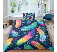 TZOVPCDFA Biancheria Da Letto Feather Set Di Biancheria Da Letto in Microfibra Colorful Feathers Stampa3D in Con Cuscino Con Cerniera Nascosta 3 Pezzi Single(135x200cm)