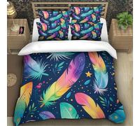TZOVPCDFA Biancheria Da Letto Feather Set Di Biancheria Da Letto Morbida Microfibra Colorful Feathers Stampa3D in Con Cuscino Con Cerniera Per Gli Adulti Super King(260x220cm)