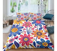 TZOVPCDFA Biancheria Da Letto Flower Set Di Biancheria Da Letto Morbida Microfibra Colourful Flower Patterns Stampa3D in Con Cuscino Con Cerniera Nascosta 3 Pezzi Double（200x200cm）