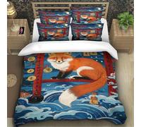 TZOVPCDFA Biancheria Da Letto Fox Set Di Biancheria Da Letto in Microfibra Japanese Style Stampa3D in Con Cuscino Con Cerniera Nascosta Per Gli Adulti Single（140x200cm）