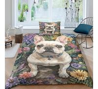 TZOVPCDFA Biancheria Da Letto FRENCH BULLDOG Set Di Biancheria Da Letto Morbida Microfibra Cute Pets Stampa3D in Con Cuscino Con Cerniera Nascosta Per Gli Adulti Single（135x200cm）