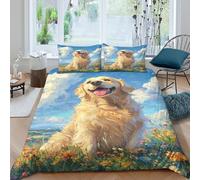 TZOVPCDFA Biancheria Da Letto Golden Retriever Set Di Biancheria Da Letto in Microfibra Cute Pets Stampa3D in Con Cuscino Con Cerniera Per Gli Adulti King（220x240cm）