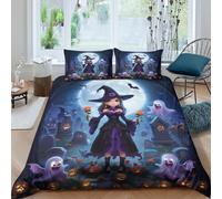 TZOVPCDFA Biancheria Da Letto Halloween Set Di Biancheria Da Letto in Microfibra Witch Stampa3D in Con Cuscino Con Cerniera Per Bambini King(220x240cm)