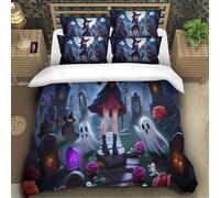 TZOVPCDFA Biancheria Da Letto Halloween Set Di Biancheria Da Letto in Microfibra Witch Stampa3D in Con Cuscino Con Cerniera Nascosta 3 Pezzi Super King(260x220cm)