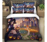 TZOVPCDFA Biancheria Da Letto Halloween Set Di Biancheria Da Letto in Microfibra Witch Stampa3D in Con Cuscino Con Cerniera Nascosta 3 Pezzi Super King(260x220cm)