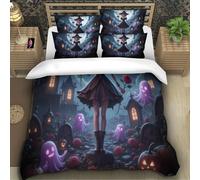 TZOVPCDFA Biancheria Da Letto Halloween Set Di Biancheria Da Letto in Microfibra Witch Stampa3D in Con Cuscino Con Cerniera Nascosta Per Bambini Super King(260x220cm)