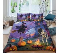 TZOVPCDFA Biancheria Da Letto Halloween Set Di Biancheria Da Letto in Microfibra Witch Stampa3D in Con Cuscino Con Cerniera 3 Pezzi King(220x240cm)