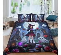 TZOVPCDFA Biancheria Da Letto Halloween Set Di Biancheria Da Letto in Microfibra Witch Stampa3D in Con Cuscino Con Cerniera Nascosta Per Gli Adulti King(220x240cm)