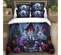 TZOVPCDFA Biancheria Da Letto Halloween Set Di Biancheria Da Letto Morbida Microfibra Witch Stampa3D in Con Cuscino Con Cerniera Per Adolescenti Super King(260x220cm)