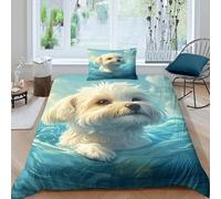 TZOVPCDFA Biancheria Da Letto Maltese Dog Set Di Biancheria Da Letto in Microfibra Cute Pets Stampa3D in Con Cuscino Con Cerniera 3 Pezzi Single（135x200cm）