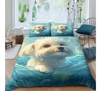 TZOVPCDFA Biancheria Da Letto Maltese Dog Set Di Biancheria Da Letto Morbida Microfibra Cute Pets Stampa3D in Con Cuscino Con Cerniera Nascosta Per Bambini Double（200x200cm）