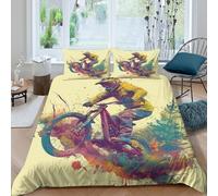 TZOVPCDFA Biancheria Da Letto Mountain Bike Set Di Biancheria Da Letto in Microfibra Multi-color Pattern Stampa3D in Con Cuscino Con Cerniera Per Adolescenti King(220x240cm)