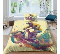 TZOVPCDFA Biancheria Da Letto Mountain Bike Set Di Biancheria Da Letto in Microfibra Multi-color Pattern Stampa3D in Con Cuscino Con Cerniera 3 Pezzi Single(135x200cm)