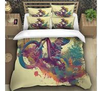 TZOVPCDFA Biancheria Da Letto Mountain Bike Set Di Biancheria Da Letto Morbida Microfibra Multi-color Pattern Stampa3D in Con Cuscino Con Cerniera Nascosta Per Bambini Single(140x200cm)