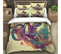 TZOVPCDFA Biancheria Da Letto Mountain Bike Set Di Biancheria Da Letto Morbida Microfibra Multi-color Pattern Stampa3D in Con Cuscino Con Cerniera Per Gli Adulti Super King(260x220cm)