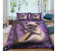 TZOVPCDFA Biancheria Da Letto Siamese Kitten Set Di Biancheria Da Letto Morbida Microfibra Cute Pets Stampa3D in Con Cuscino Con Cerniera Per Gli Adulti King（220x240cm）