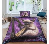 TZOVPCDFA Biancheria Da Letto Siamese Kitten Set Di Biancheria Da Letto Morbida Microfibra Cute Pets Stampa3D in Con Cuscino Con Cerniera Nascosta Per Gli Adulti Single（135x200cm）