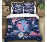 TZOVPCDFA Biancheria Da Letto Sun And Moon Set Di Biancheria Da Letto Morbida Microfibra The Painted Girls Stampa3D in Con Cuscino Con Cerniera 3 Pezzi Single（140x200cm）