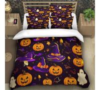 TZOVPCDFA Biancheria Da Letto WITCH HAT Set Di Biancheria Da Letto in Microfibra Halloween Stampa3D in Con Cuscino Con Cerniera Nascosta 3 Pezzi Super King(260x220cm)