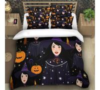 TZOVPCDFA Biancheria Da Letto WITCH HAT Set Di Biancheria Da Letto in Microfibra Halloween Stampa3D in Con Cuscino Con Cerniera Nascosta 3 Pezzi Super King(260x220cm)