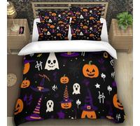 TZOVPCDFA Biancheria Da Letto WITCH HAT Set Di Biancheria Da Letto Morbida Microfibra Halloween Stampa3D in Con Cuscino Con Cerniera Per Bambini Super King(260x220cm)