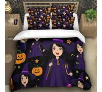 TZOVPCDFA Biancheria Da Letto WITCH HAT Set Di Biancheria Da Letto Morbida Microfibra Halloween Stampa3D in Con Cuscino Con Cerniera 3 Pezzi Super King(260x220cm)