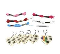 TZOXTLH 5 pezzi cuore in legno con fili da ricamo colorati kit artigianale fai da te decorazioni per la casa portachiavi a punto croce