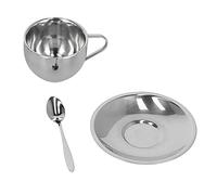 TZOXTLH Set di tazze da caffè isolate da 3 pezzi/set Tazze a doppia parete in acciaio inossidabile Tazza da tè al latte con set di cucchiaini (Abito Milano a doppio strato-180ML)