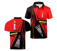 TZPTZNVF Polo 3D da Uomo Comode per N.A.SC.A.R con Cuciture Maniche Corte Colletto Abbigliamento Sportivo Bottoni Maglietta Morbida E Sportiva-HongSe||l