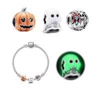 TZQFROCE Ciondolo luminoso per Halloween, per la creazione di gioielli, in argento, da uomo, con zucca, teschio, fantasma, per bracciale e collana da donna