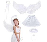 TZQFROCE Costume da angelo da donna - gonna tutu, angeli - Avec auréole et baguette magique - Ailes d'ange - 60 cm - Pour Halloween, carnaval, cosplay, fête